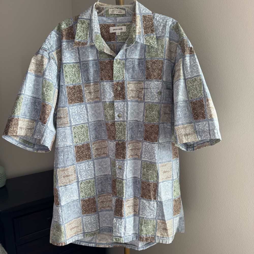 Pierre Cardin 100% Cotton Short Sleeve Geometric Print Button Down - Large